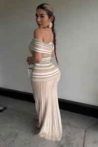 MAXI VESTIDO TEJIDO SEMIHOMBROS RAYADO