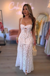 MAXI VESTIDO ENCAJE CORSETTE ENCAJE