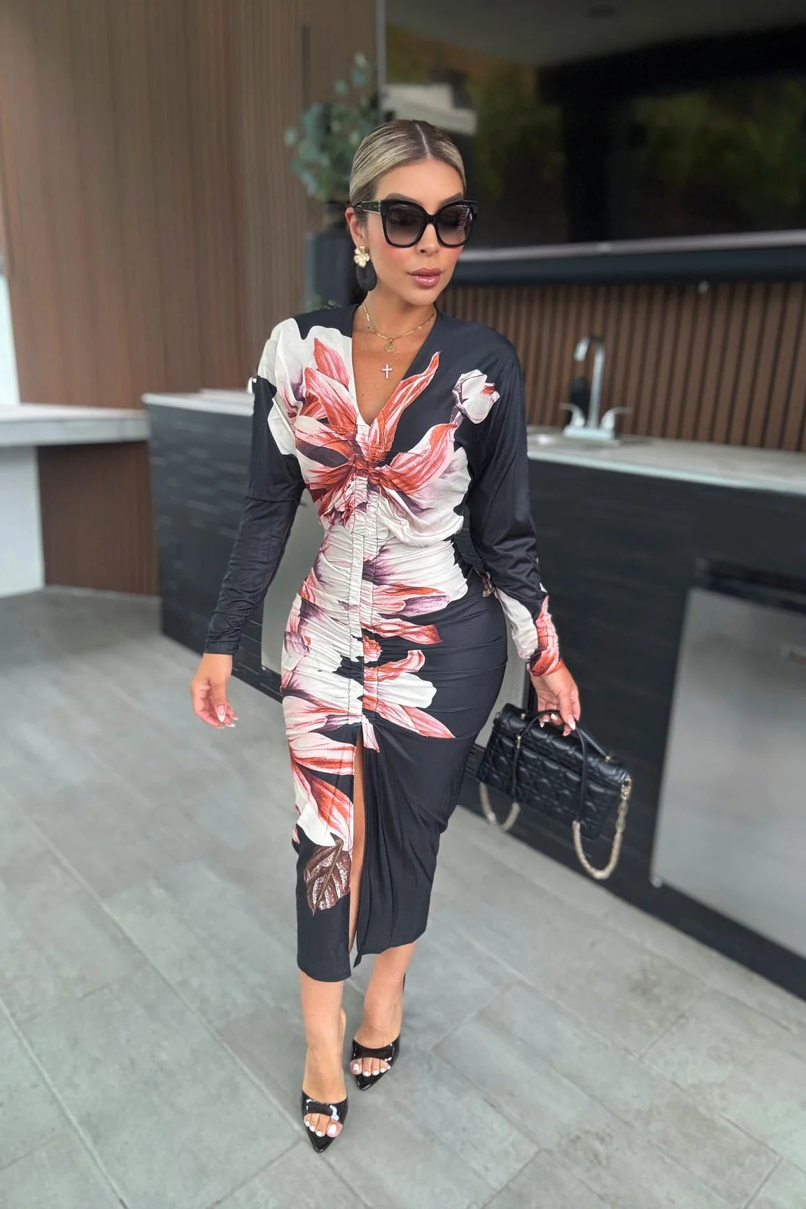 VESTIDO DRAPEADO ORQUIDEA NEGRO