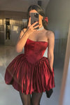 VESTIDO PUFF SATIN ROJO ABULTADO