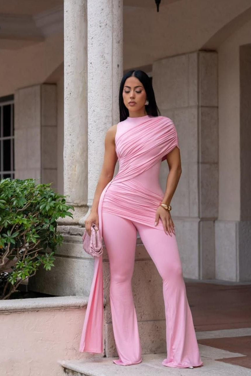 JUMPSUIT DRAPEADO MANGA  ESTOLA ROSA
