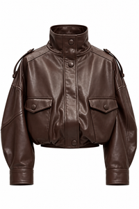CHAMARRA OVERSIZE EFECTO PIEL CAFE