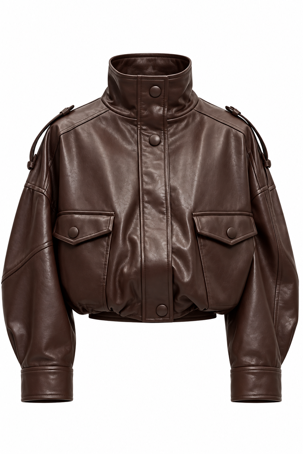 CHAMARRA OVERSIZE EFECTO PIEL CAFE
