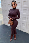 VESTIDO CHOCOLATE TEJIDO PEPLUM