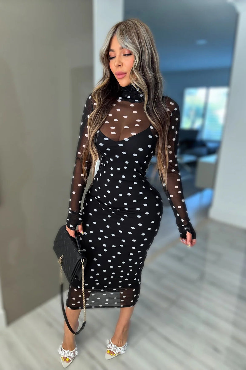 VESTIDO DOTS NEGRO MESH