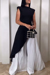 SET JUMPSUIT INNA PLISADO NEGRO/BLANCO