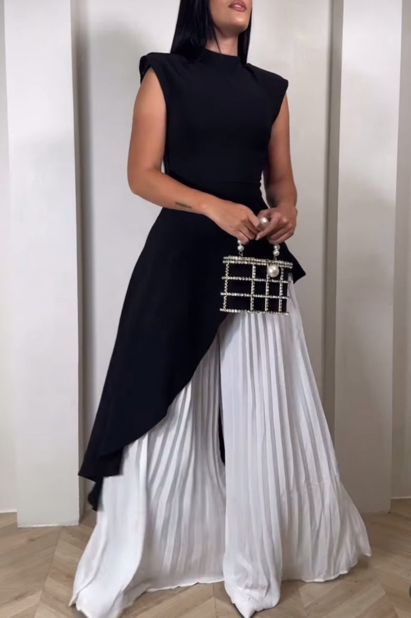 SET JUMPSUIT INNA PLISADO NEGRO/BLANCO