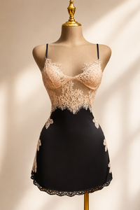 MINI VESTIDO LENCERO NUDE NEGRO