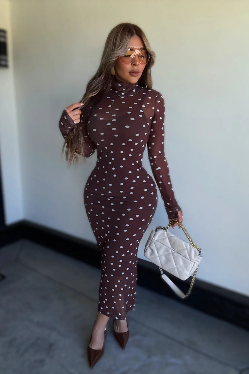 VESTIDO DOTS CAFE MESH