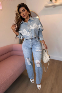 SET CHAMARRA PANTALON ENCAJE