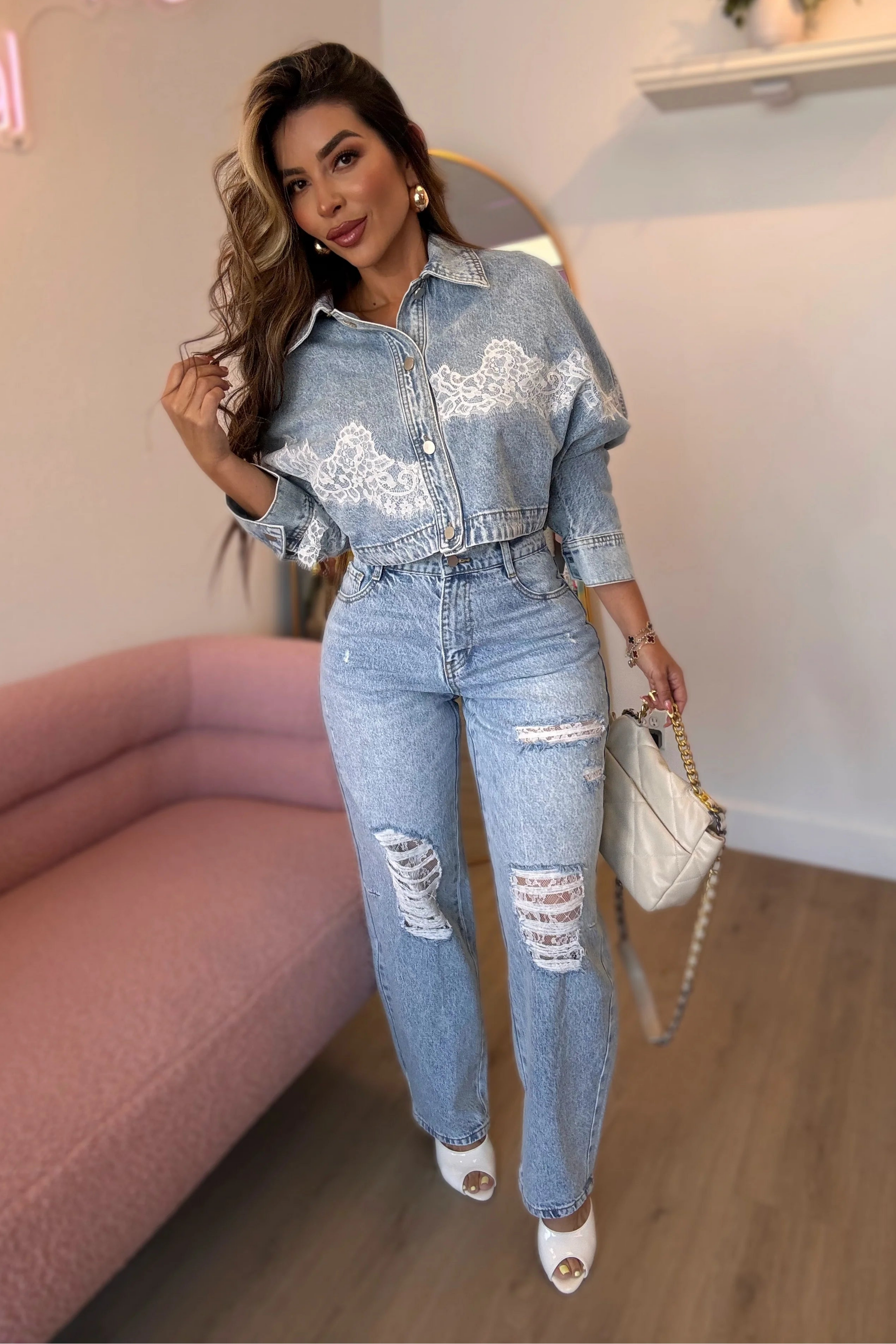 SET CHAMARRA PANTALON ENCAJE