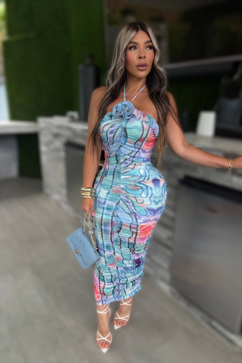 VESTIDO MESH JADE FLOR HALTER