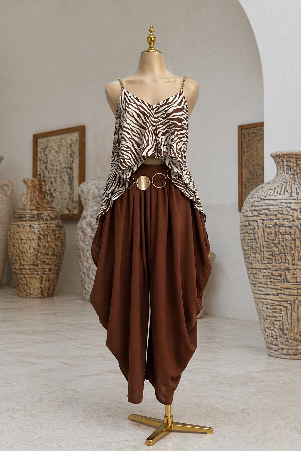 CONJUNTO ZEBRA CACAO BLUSA/PANTALON/CINTURON