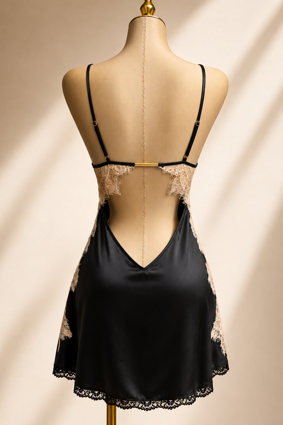 MINI VESTIDO LENCERO NUDE NEGRO