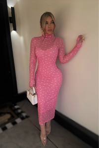 VESTIDO DOTS ROSA MESH