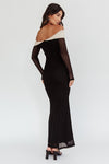 VESTIDO BOW MIDI MESH NEGRO/BEIGE