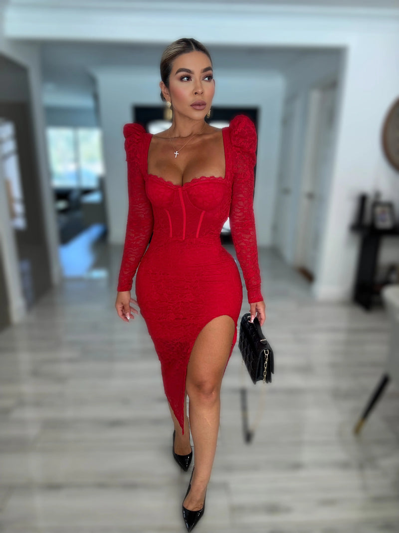 VESTIDO LACE ROJO MIDI llega 16/DIC/25