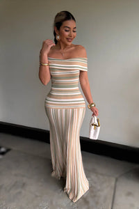 MAXI VESTIDO TEJIDO SEMIHOMBROS RAYADO
