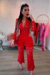 SET PAULA ENCAJE ROJO BLUSA PANTALON