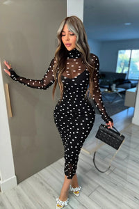 VESTIDO DOTS NEGRO MESH