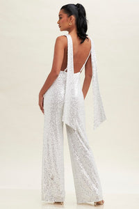 JUMPSUIT CAPRI ESTOLA LENTEJUELAS BLANCO PLATA