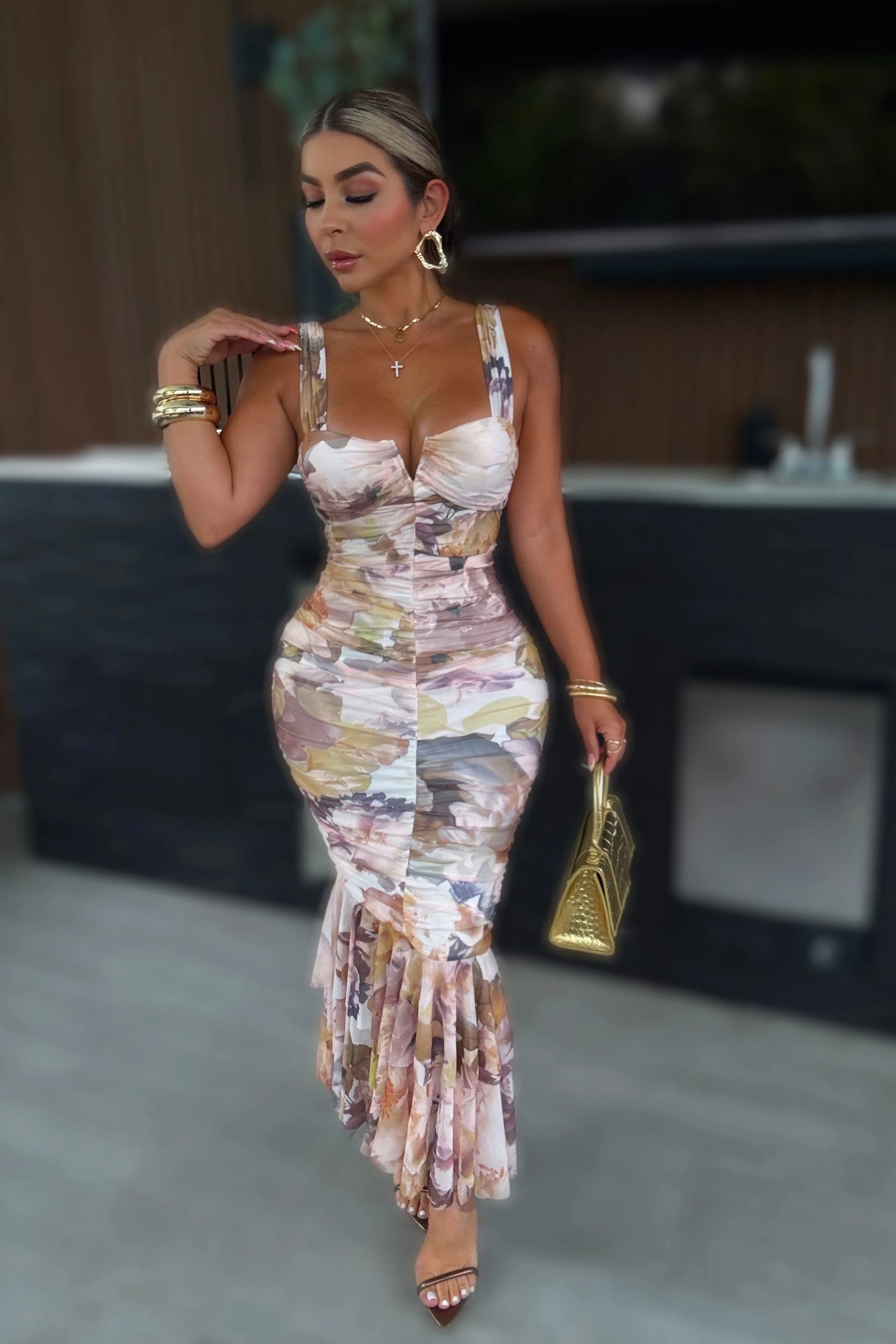 VESTIDO ACUARELA DRAPEADO FLORAL