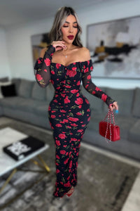 VESTIDO DRAPEADO FLORAL LILI MESH