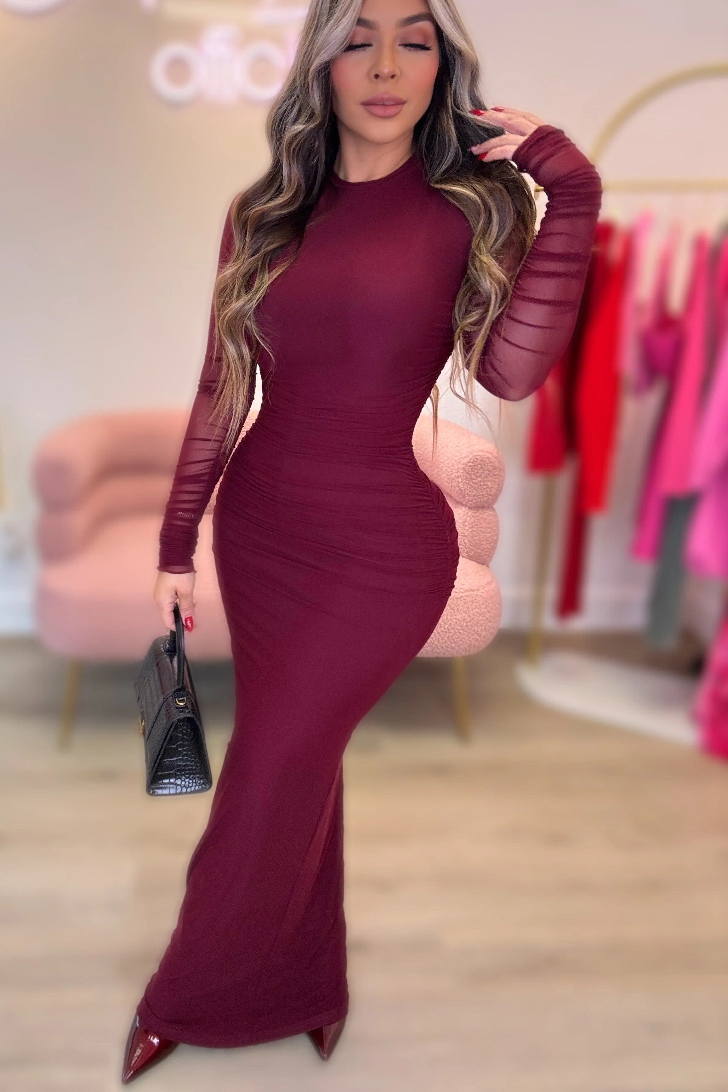 VESTIDO ALIYA DRAPEADO TINTO