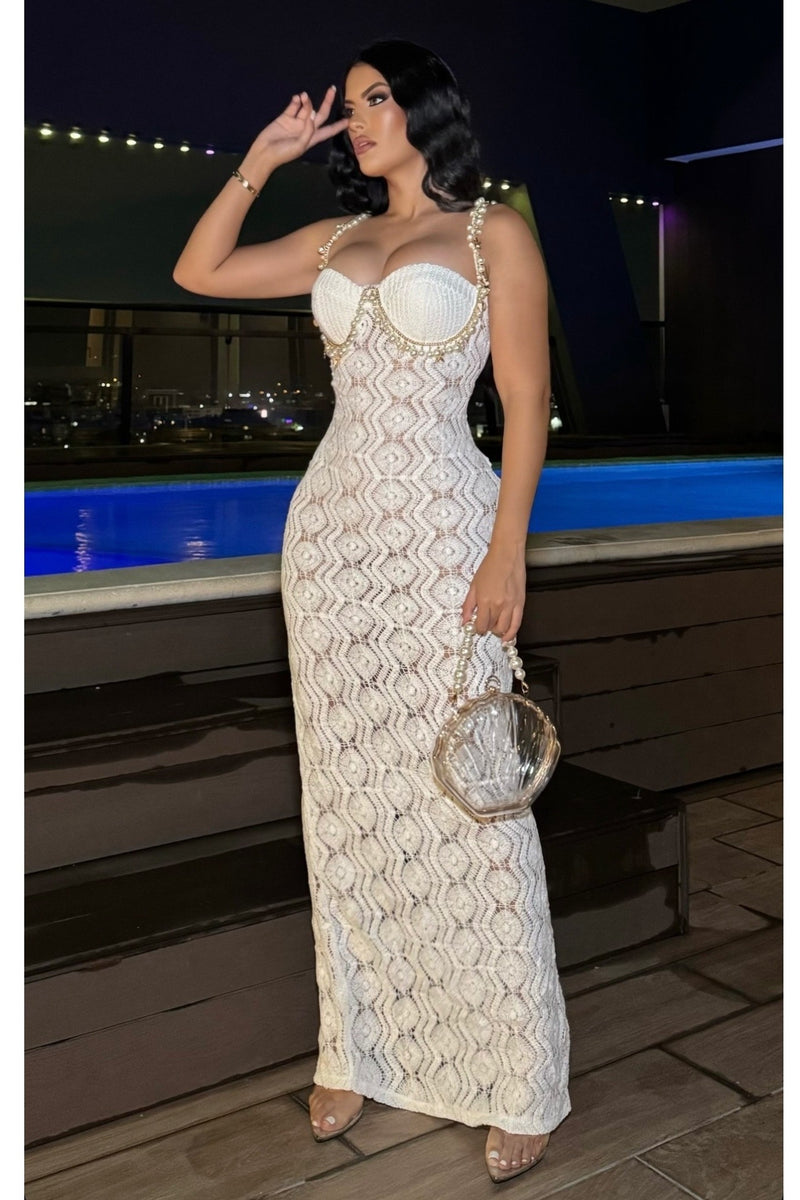 MAXI VESTIDO CROCHET CANNES PERLAS