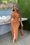 VESTIDO CARAMELO UNA MANGA