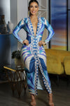 VESTIDO DRAPEADO GEOMETRICO AZUL