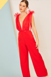 JUMPSUIT PALAZZO TULLE ROJO