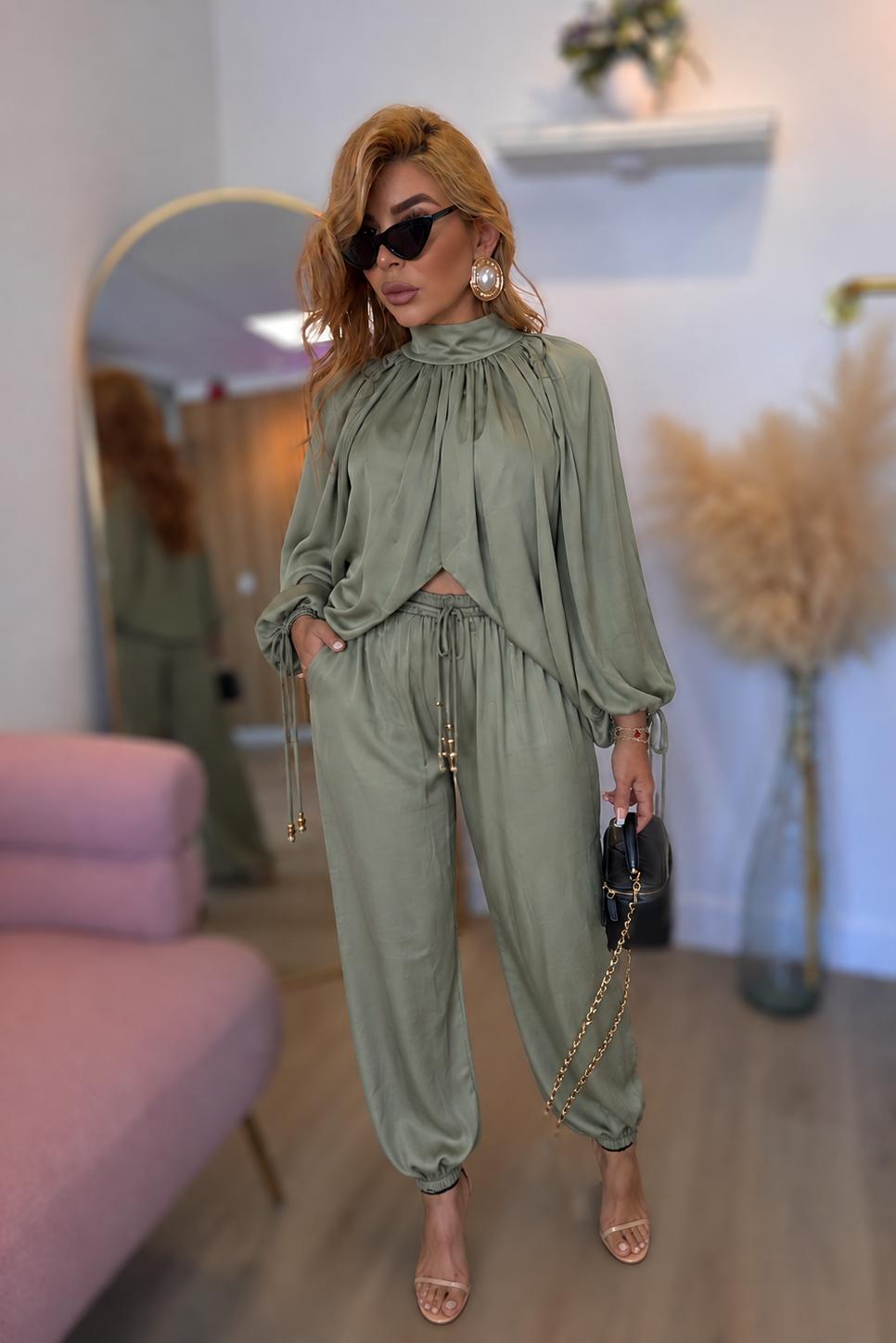CONJUNTO SATIN JOGGER VERDE