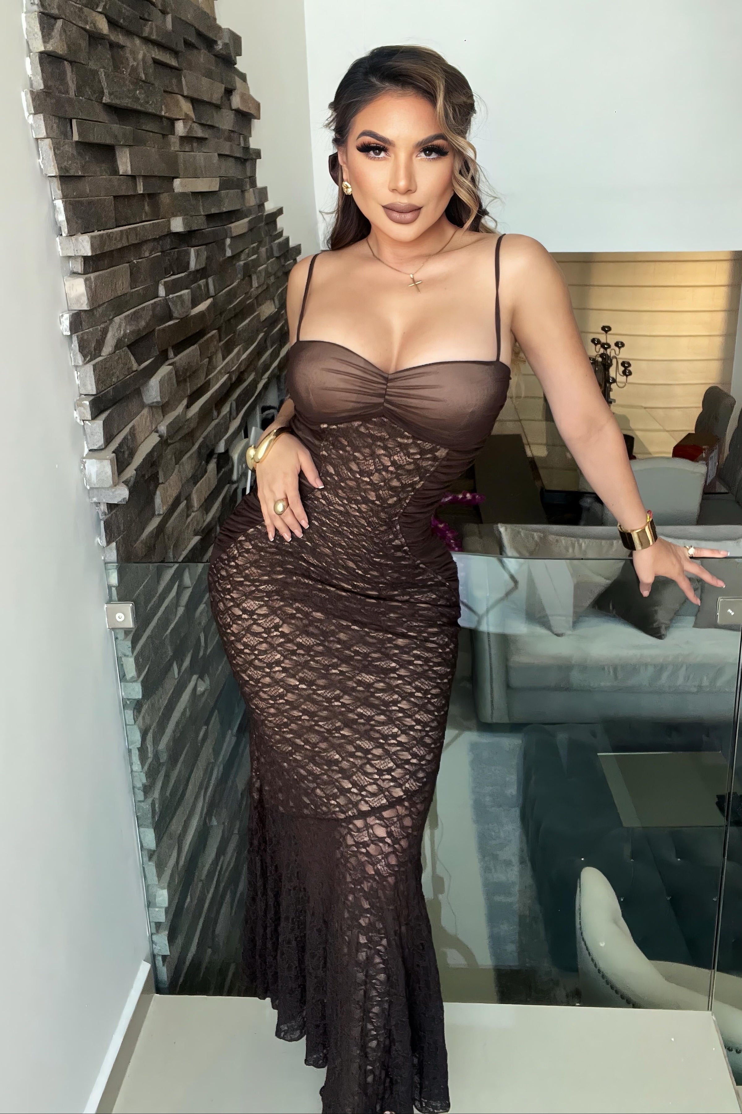 MAXI VESTIDO PAULA ENCAJE CAFE NUDE