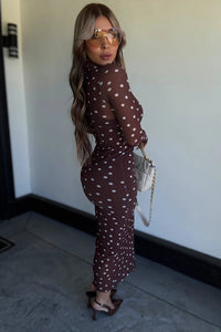 VESTIDO DOTS CAFE MESH