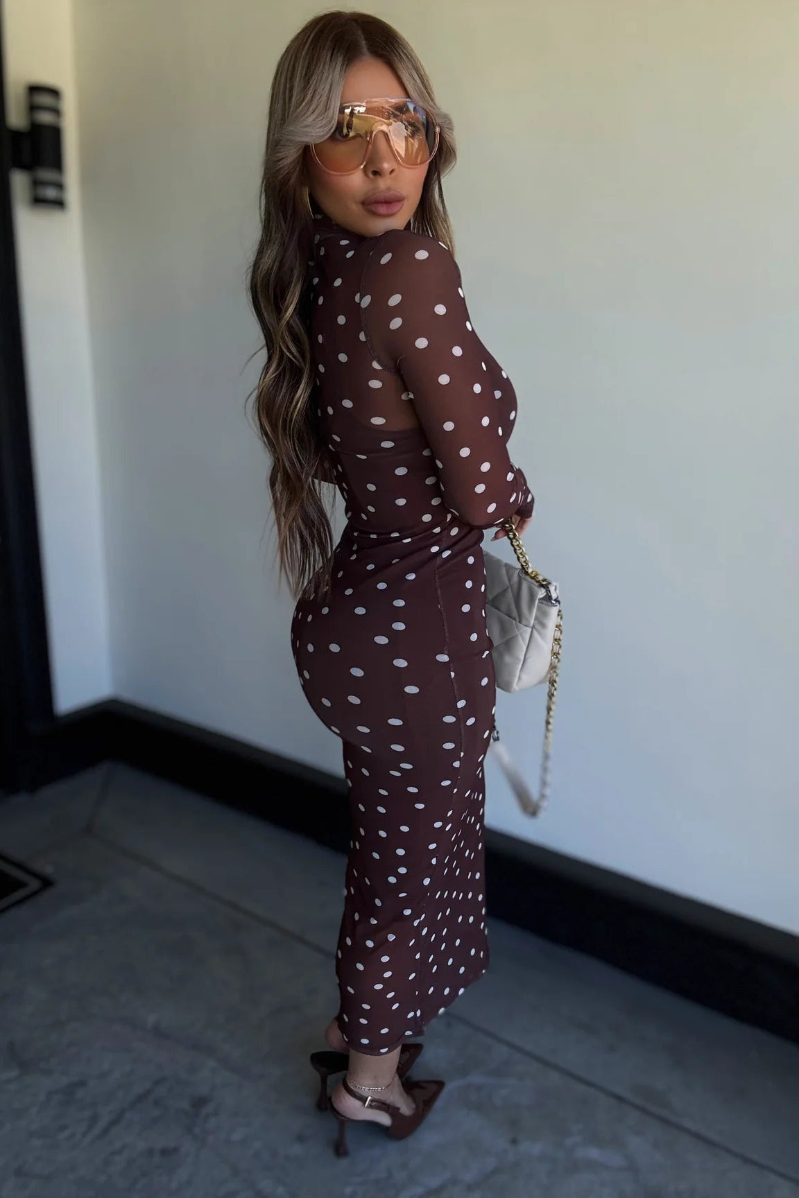 VESTIDO DOTS CAFE MESH