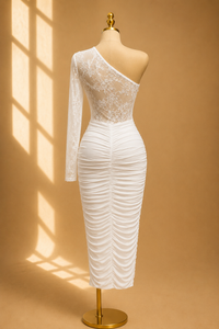 VESTIDO BLANCO ENCAJE DRAPEADO