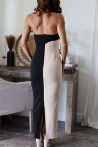 VESTIDO MAIA MIDI STRAPLESS NEGRO/BEIGE