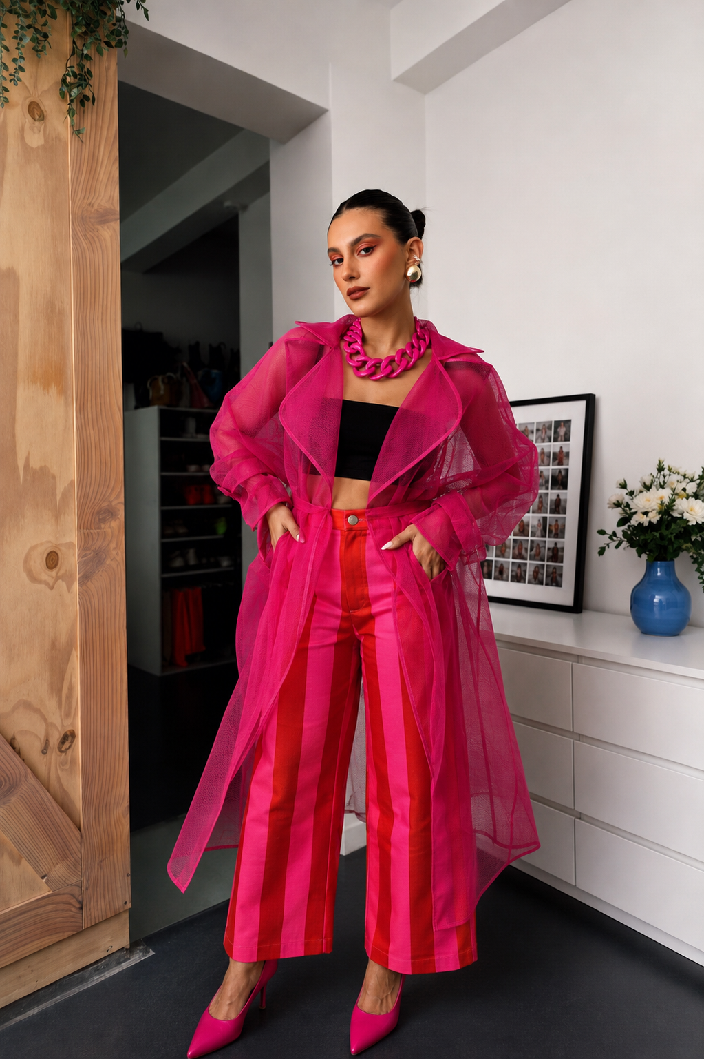 VESTIDO-GABARDINA MAGENTA MESH