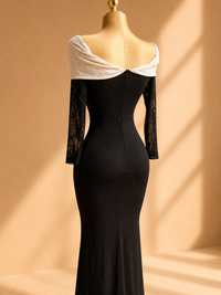 VESTIDO BOW MIDI MESH NEGRO/BEIGE