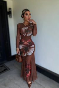 VESTIDO MESH FLORAL CAFE