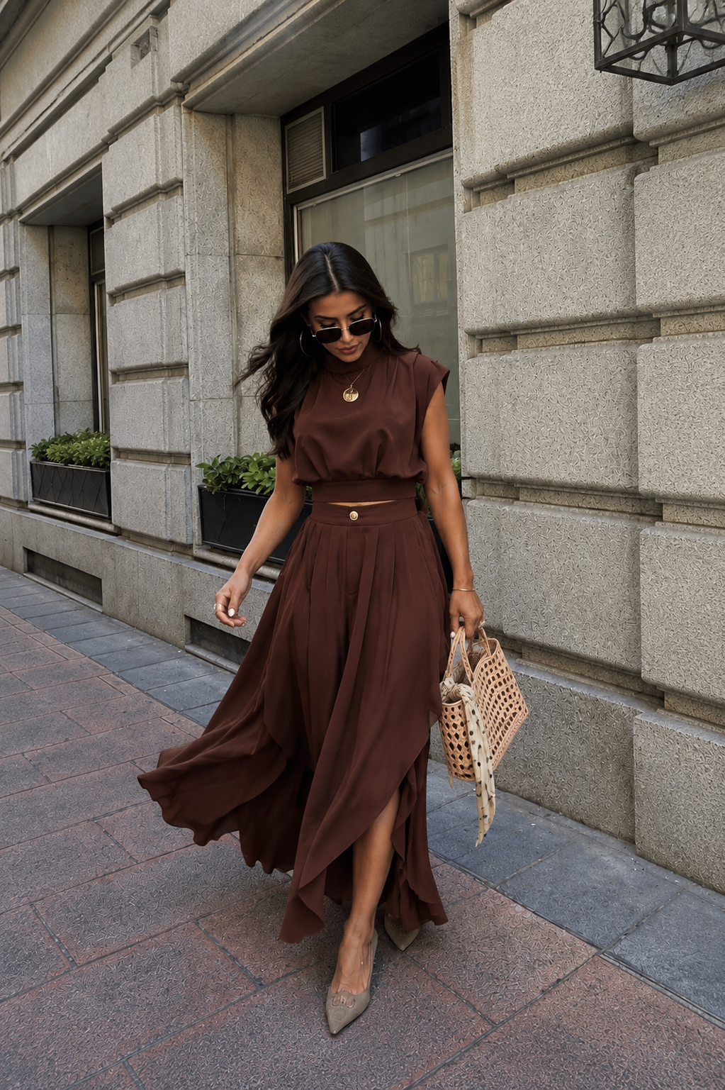 CONJUNTO AISHA PANTALON TOP CHOCOLATE