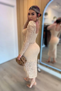 VESTIDO LACE NUDE MIDI