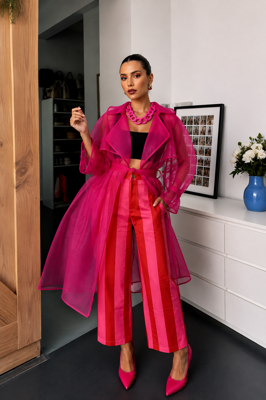 VESTIDO-GABARDINA MAGENTA MESH