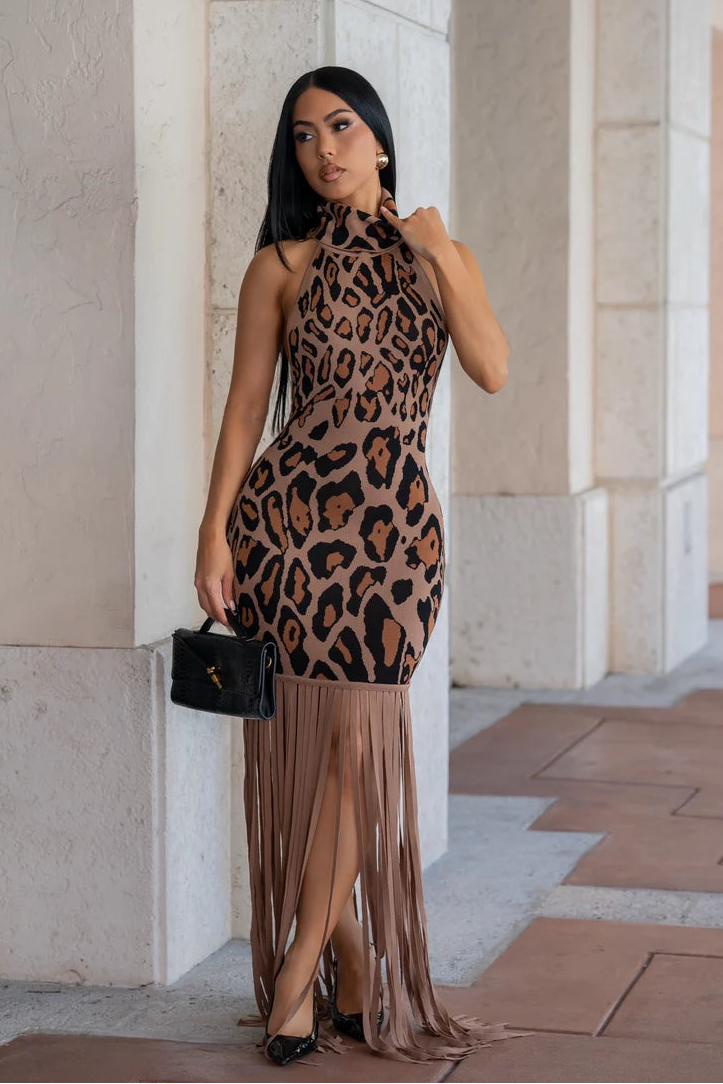 VESTIDO ANIMAL PRINT HALTER BARBILLAS