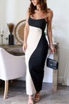 VESTIDO MAIA MIDI STRAPLESS NEGRO/BEIGE