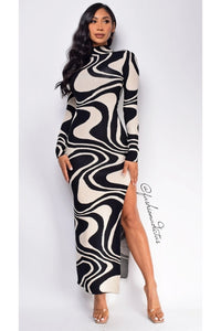 VESTIDO JACQUARD WAVES PRINT