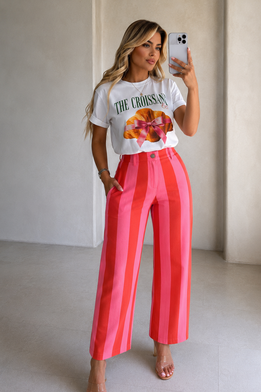 PANTALON RAYADO ROSA/ROJO