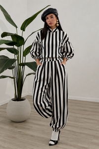 CONJUNTO PANTALON TORERA RAYAS NEGRO/BLANCO