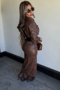 VESTIDO PIEL CAMEL MIDI